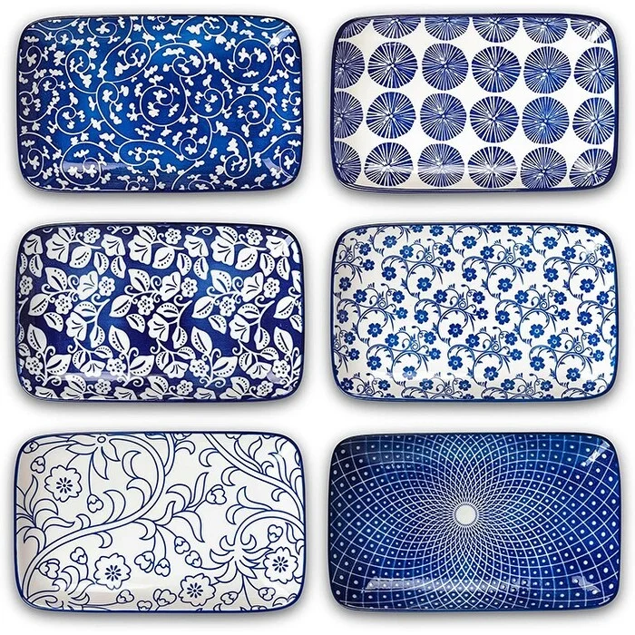 high-quality bamboo bowls for special occasions -Ceramic 9.5 Inch Large Rectangular Salad Plates, Dinner Plates,Blue