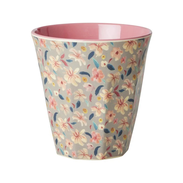 large travel mug with custom design -Rice DK Melamine Cup with Small Sandy Flower Print - Medium - 250 ml