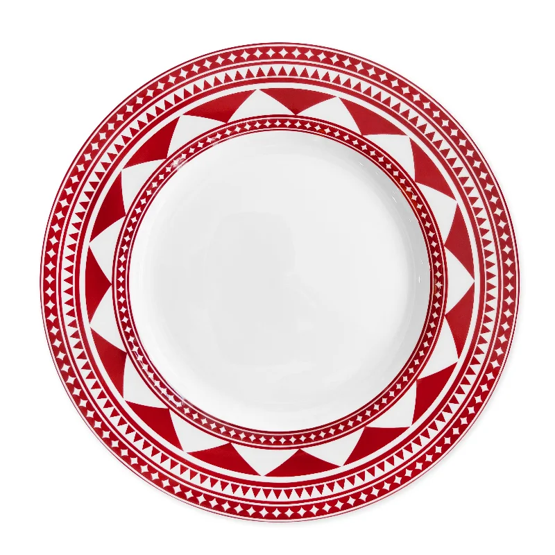 high-quality porcelain serving trays for events -Fez Crimson Rimmed Dinner Plate