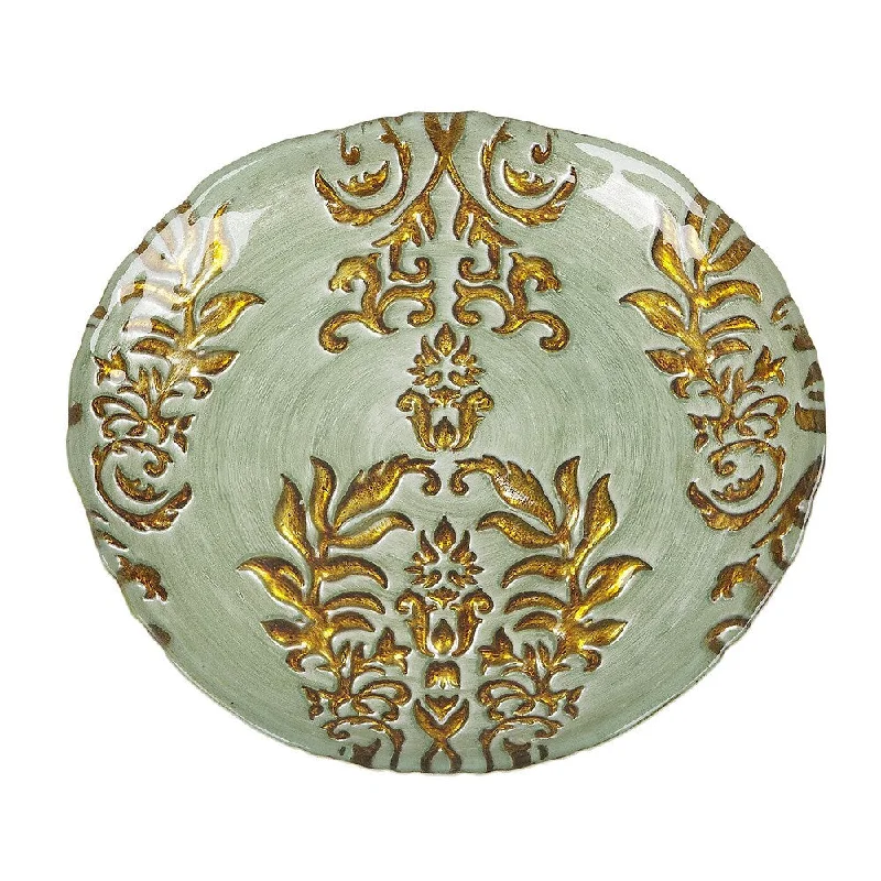 reusable bamboo plates for special events -Damask Turquoise/ Gold Salad Plate