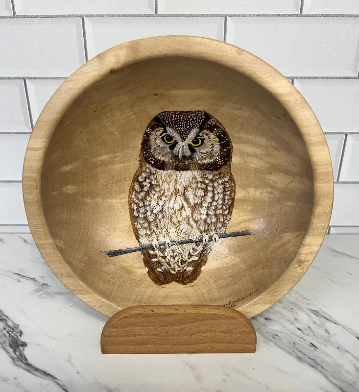 reusable bamboo flatware for picnics and outings -Boreal Owl Art Bowl