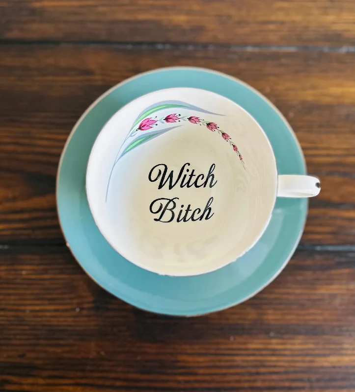 cute holiday coffee mug -Witch Bitch | vulgar vintage Homer Laughlin china tea cup and saucer