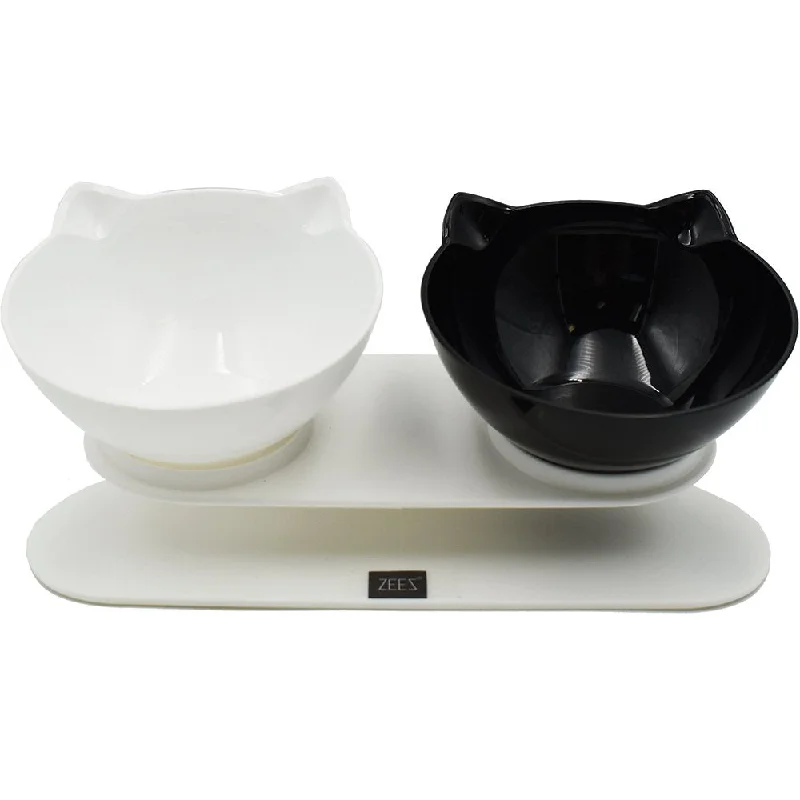 modern porcelain dinnerware for holiday events -ZeeZ Elevated Tilted Double Cat Bowl 2 x 250mL