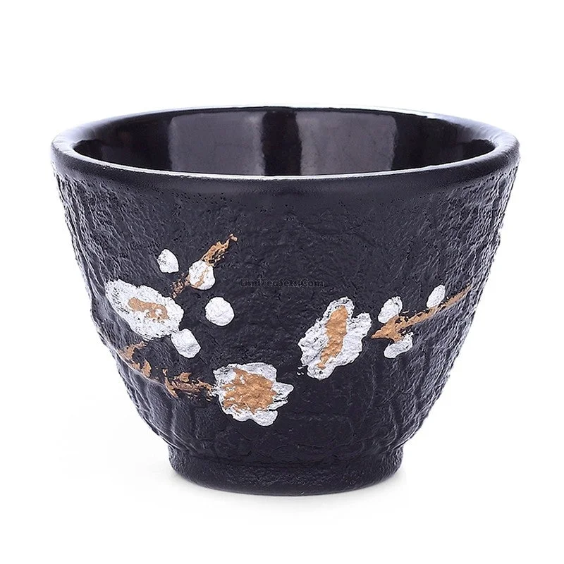 large travel mug with design -Cast Iron Plum Blossom Tea Cup