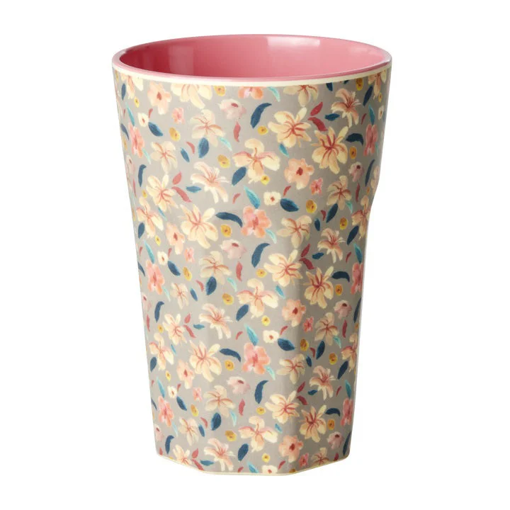 coffee mug with artwork -Rice DK Melamine Cup with Small Sandy Flower Print - Tall - 400 ml