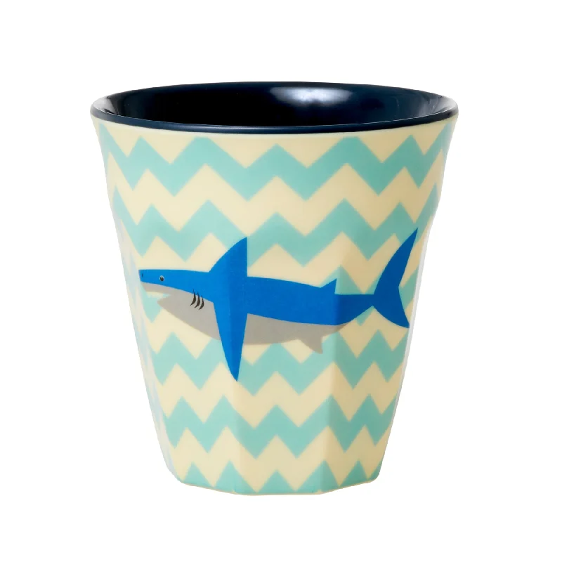 custom tea cup -Rice DK Melamine Cup with Shark Print - Two Tone - Medium