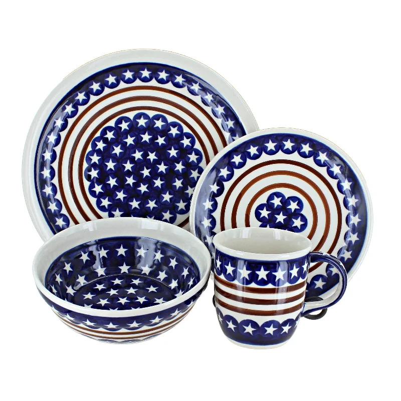 luxury bamboo cutlery for catering events -Blue Rose Polish Pottery Zaklady Dinnerware (16 PC)