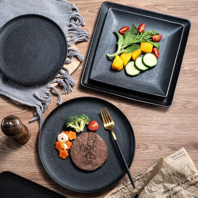 luxury porcelain dinnerware for kids -Black matte ceramic plate