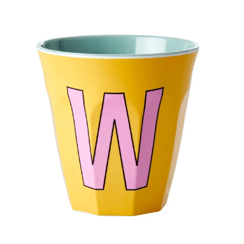 travel tea mug -Rice DK Melamine Cup with The Letter W - Yellow - Two Tone - Medium