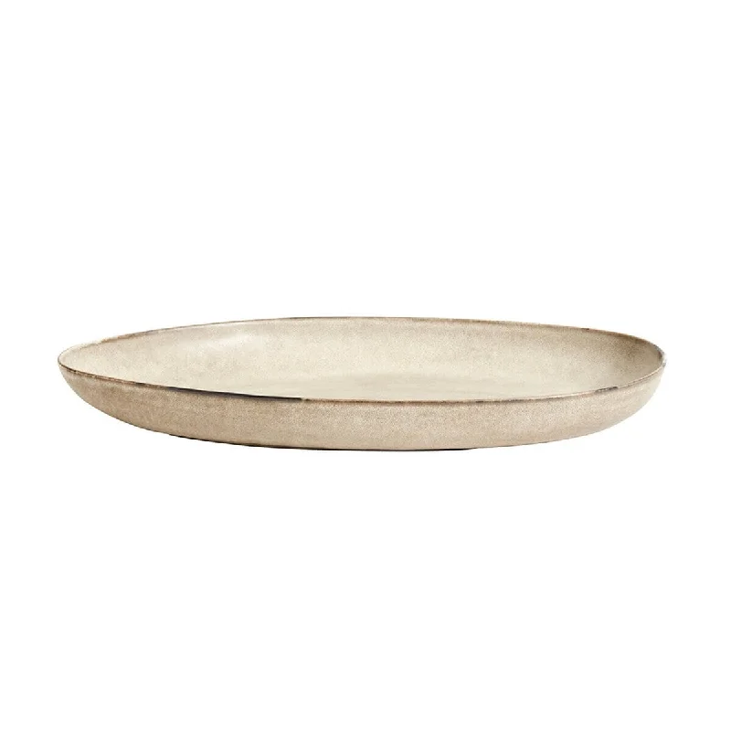 modern porcelain dinnerware for holiday events -Oval tray Mame L - Oyster