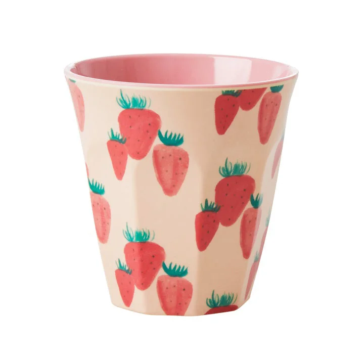 customizable coffee mug for gifts -Rice DK Melamine Cup with Strawberry Print - Medium - 250 ml