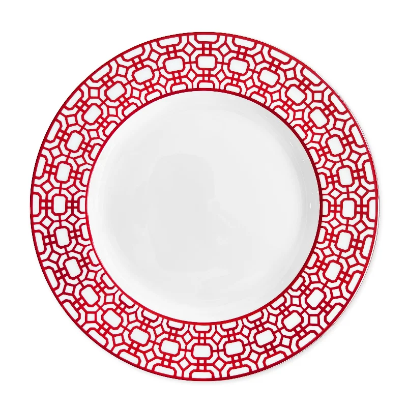 stylish porcelain plates for catering events -Newport Garden Gate Crimson Dinner Plate