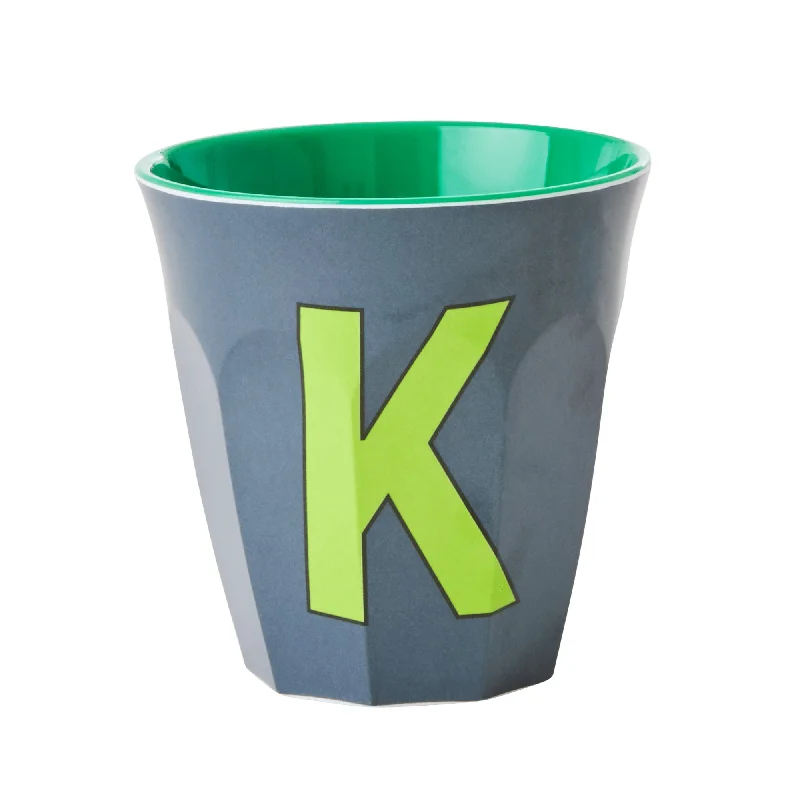 insulated ceramic coffee mug -Rice DK Melamine Cup With The Letter K - Dark Grey - Two Tone - Medium