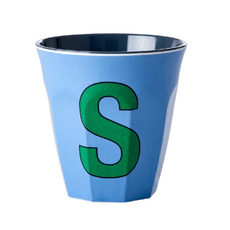 custom printed travel coffee cup -Rice DK Melamine Cup with The Letter S - New Dusty Blue - Two Tone - Medium