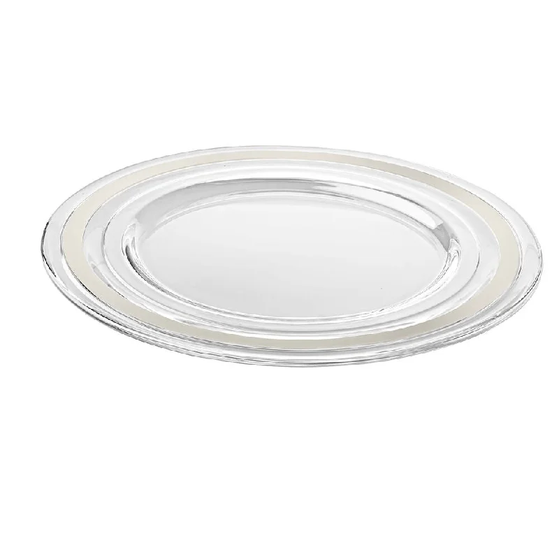 reusable porcelain serving trays for formal dinners -Majestic Gifts Baguette Platinum Glass 12.6-inch Charger Plate (Set of 2)