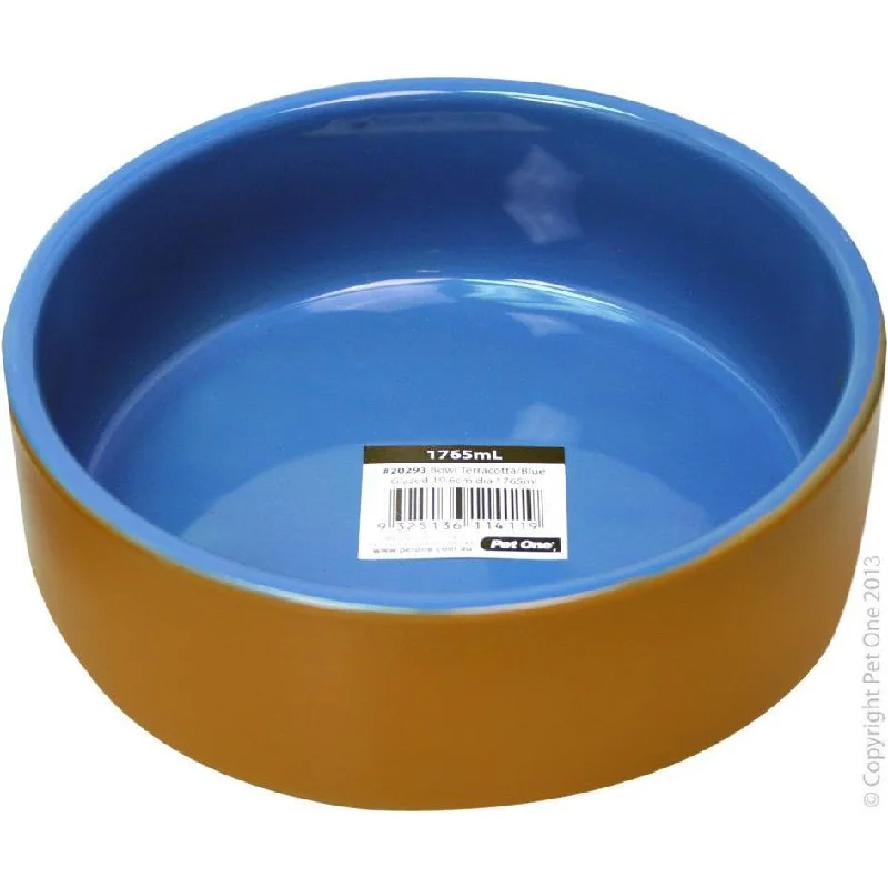 reusable porcelain serving trays for formal dinners -Pet One Bowl Glazed Terracotta Blue 1.76 Litres