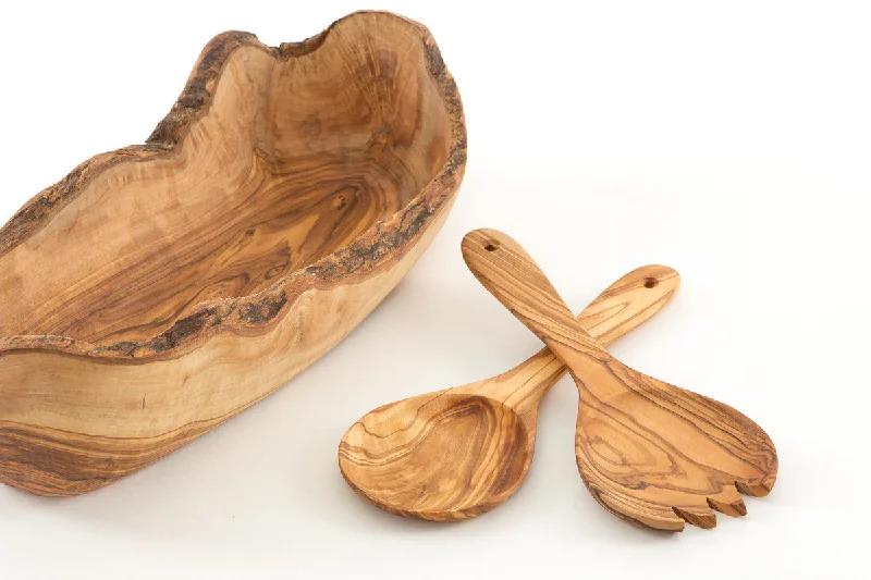 eco-friendly bamboo serving plates for BBQs -Olive Wood Salad Bowl (Serves 4-6)