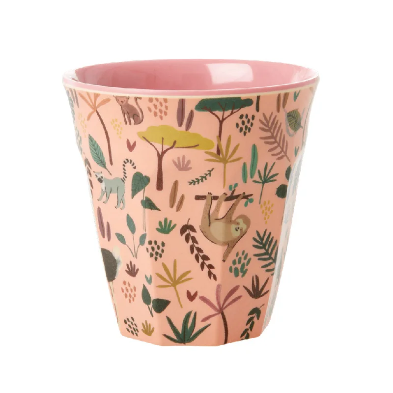 tea mug for office -Rice DK Melamine Cups with Coral All Over Jungle Animals Print - Two Tone - Medium