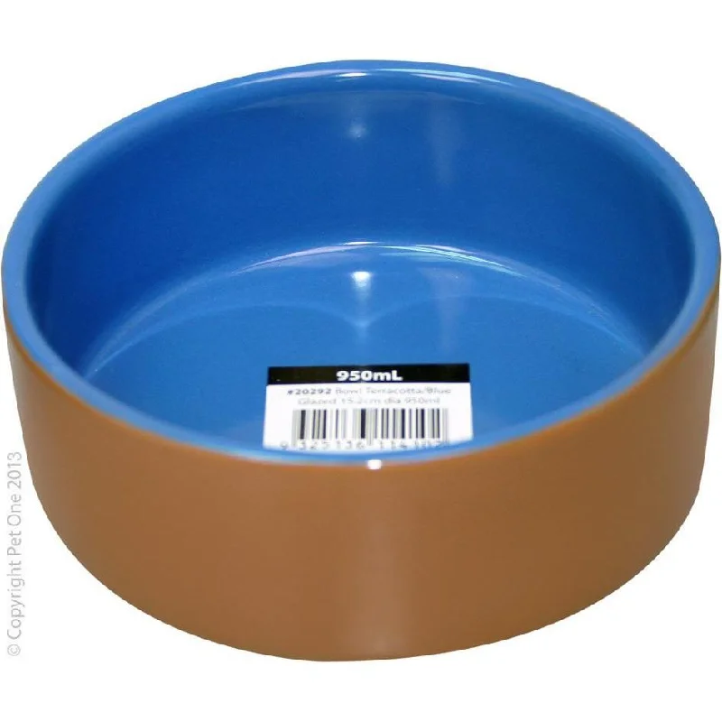 premium bamboo plates for formal dinners -Pet One Bowl Glazed Terracotta Blue 950ml