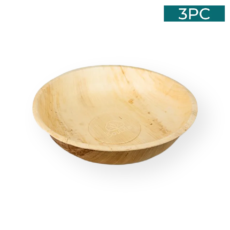 reusable bamboo serving plates for family picnics -Areca Nut Leaf Salad Bowl 3PC