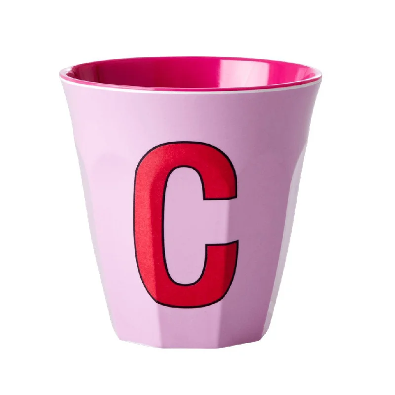 minimalist tea mug -Rice DK Melamine Cup with The Letter C - Pink - Two Tone - Medium