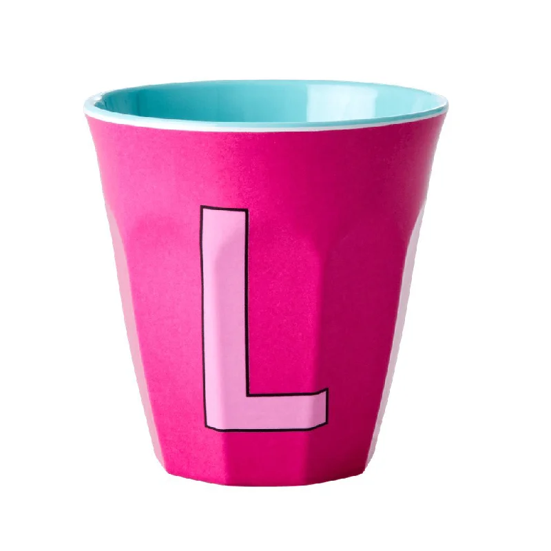 personalized cup for wedding -Rice DK Melamine Cup with The Letter L - Fuchsia - Two Tone - Medium