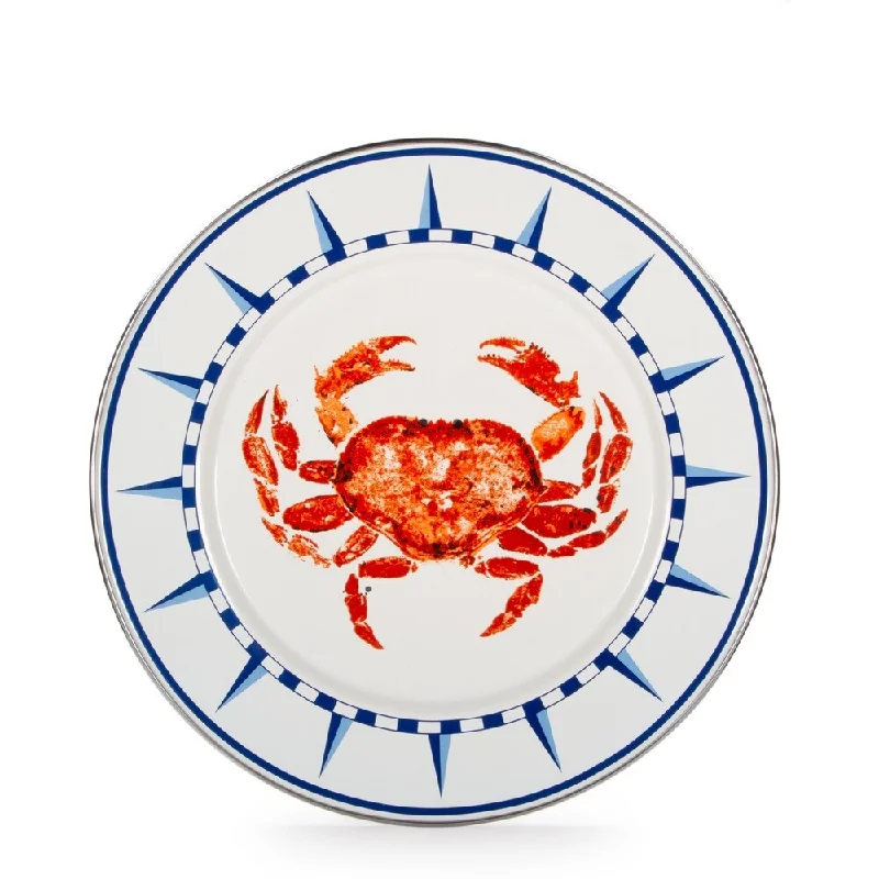 high-end bamboo serving platters for holiday meals -Golden Rabbit Crab House Enamelware Dinner Plates (Pack of 4)