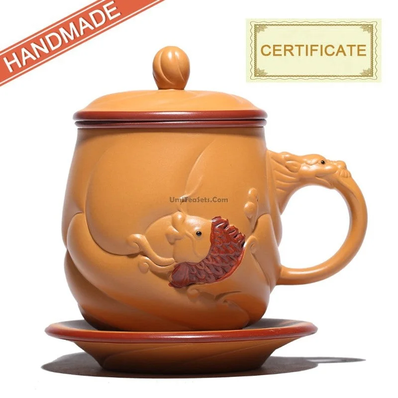 trendy coffee cup -Yixing Yellow Clay Fish & Dragon Tea Cup