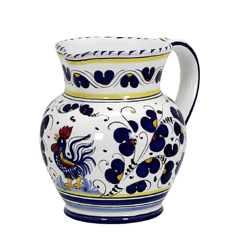 high-quality bamboo bowls for special occasions -ORVIETO BLU ROOSTER: Traditional Deruta Pitcher (1.25 Liters/40 Oz/5 Cups)