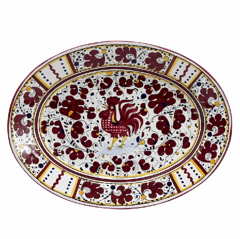 luxury porcelain plates for upscale restaurants -ORVIETO RED ROOSTER: Large Oval Platter