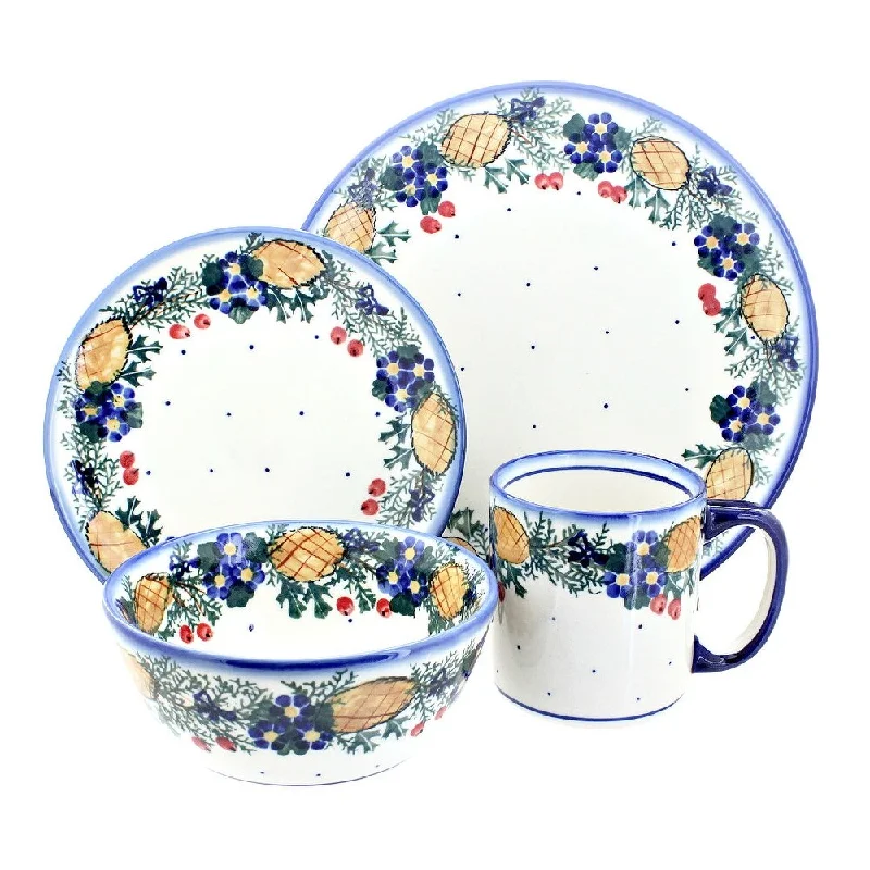 luxury bamboo bowls for family picnics -Blue Rose Polish Pottery WR Unikat Dinnerware (16 PC)