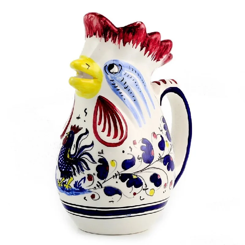 eco-friendly bamboo serving trays for large parties -ORVIETO BLUE ROOSTER: Rooster of Fortune Pitcher (1 Liter 34 Oz 1 Qt)