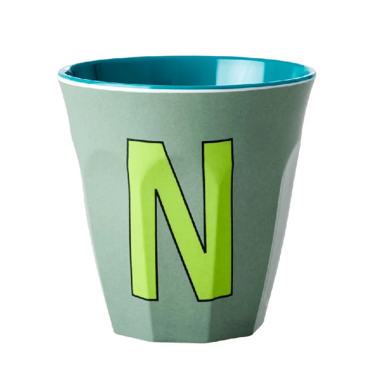 funny custom travel mug -Rice DK Melamine Cup with The Letter N - Khaki - Two Tone - Medium