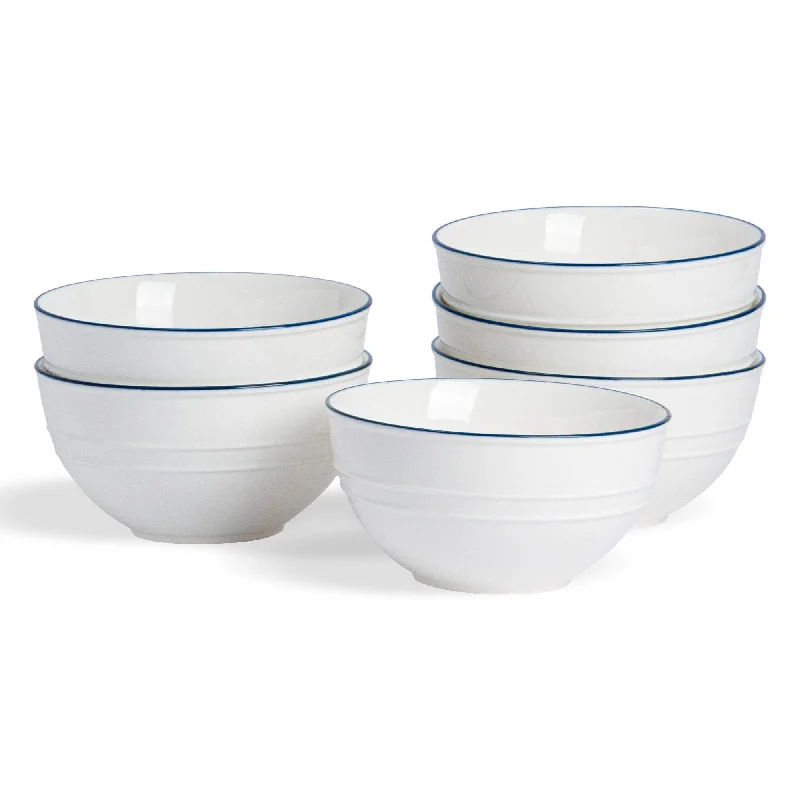 stylish bamboo dinner plates for holiday parties -15cm Farmhouse White Porcelain Cereal Bowls - Pack of Six - By Nicola Spring