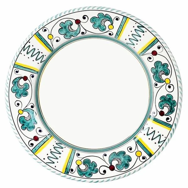 high-end bamboo serving platters for holiday meals -ORVIETO GREEN ROOSTER: Dinner Plate (White Center)