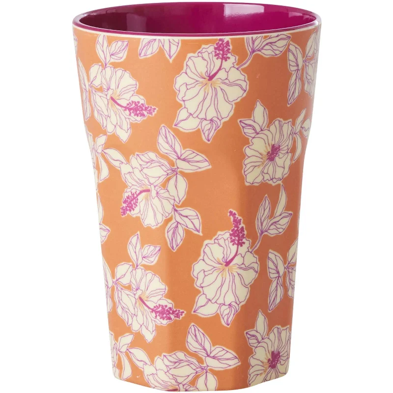 high-quality travel mug -Rice DK Melamine Cups with Faded Hibiscus Print - Tall - 400ml