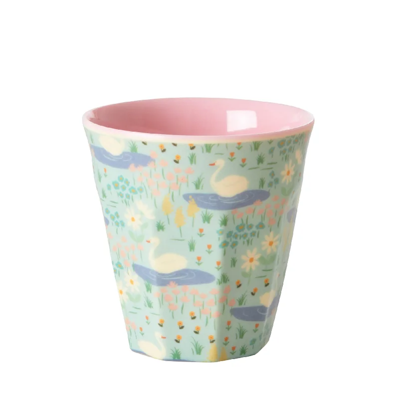 insulated coffee cup -Rice DK Melamine Kids Cup with Swan Print - Small