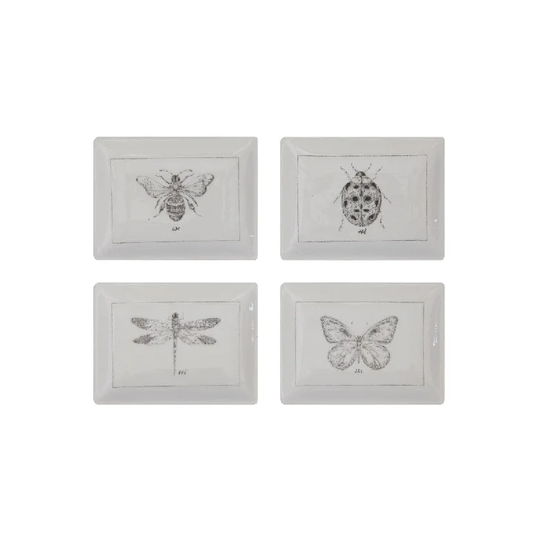 high-quality porcelain plates for picnics and BBQs -Rectangle Ceramic Dishes with Insect Images - 4.0"L x 2.9"W x 0.6"H