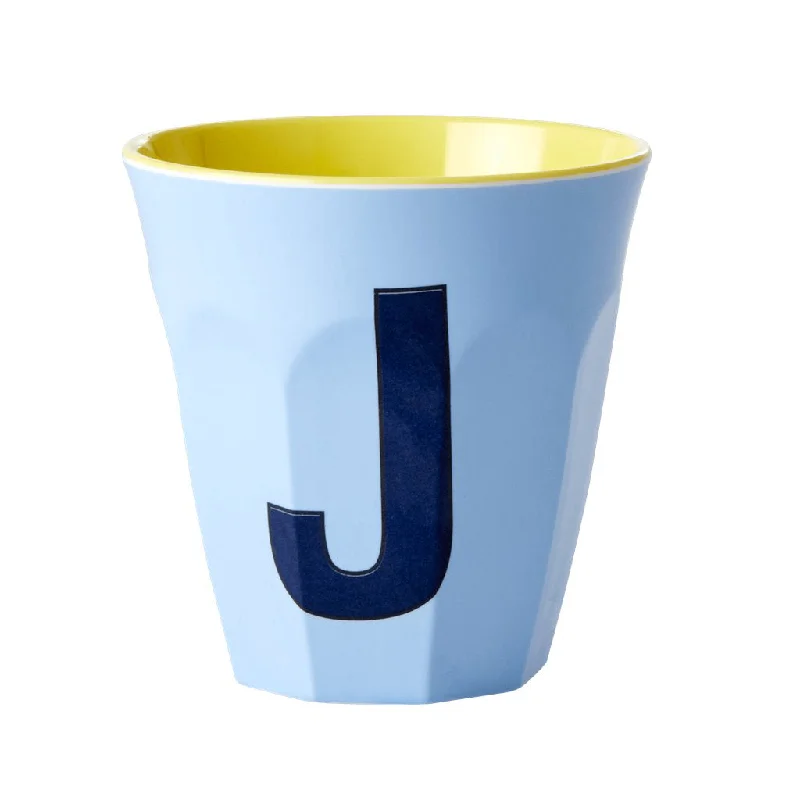 best coffee mug for morning -Rice DK Melamine Cup with The Letter J - Soft Blue - Two Tone - Medium