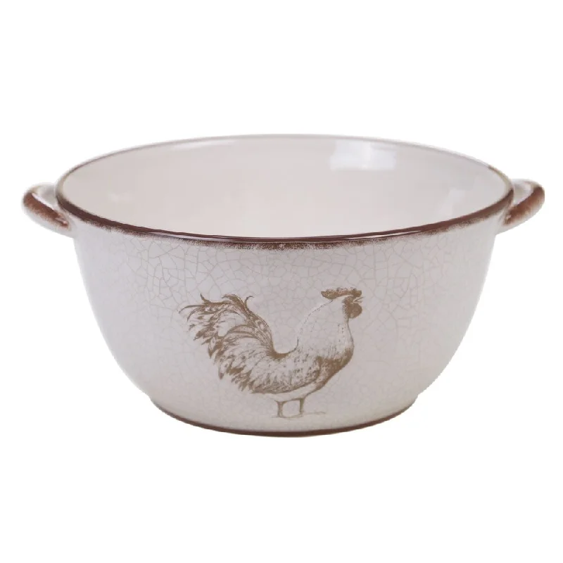 stylish bamboo plates for daily meals -Certified International Toile Rooster Deep Bowl with Handles