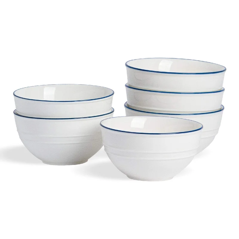 modern bamboo cutlery for formal occasions -18cm Farmhouse White Porcelain Serving Bowls - Pack of Six - By Nicola Spring