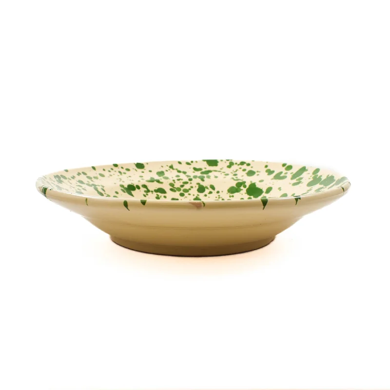 modern porcelain dinnerware for holiday events -Puglia Green Splatter Pasta Bowl, 29cm