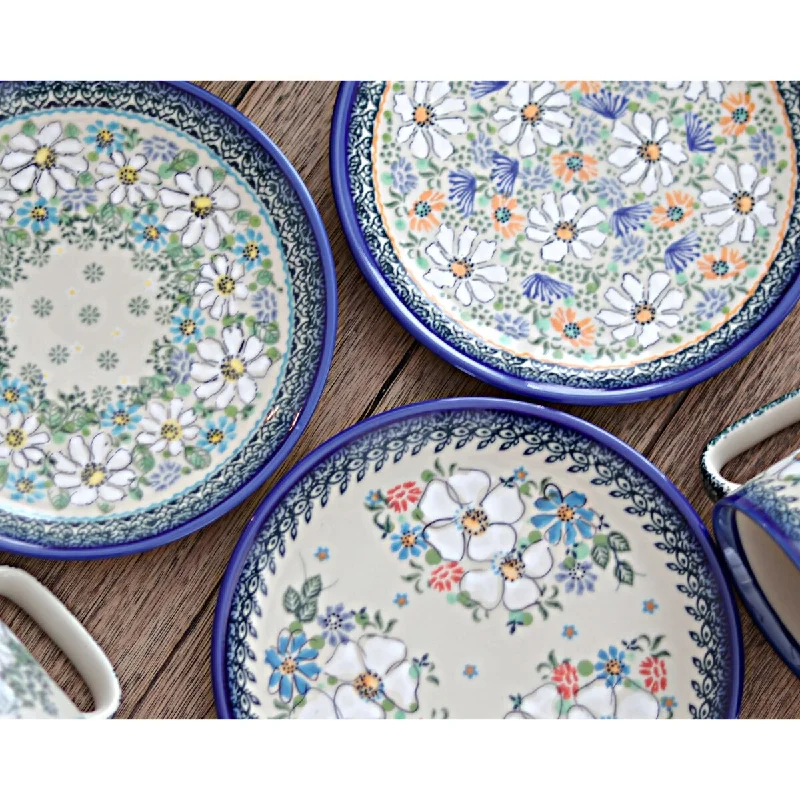 luxury bamboo dinner plates for picnics and BBQs -Blue Rose Polish Pottery T02 Galia Dessert Plate