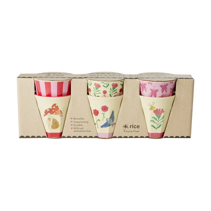 hand-crafted tea cup -Rice DK Melamine Cups with Asst. Pink Happy Forest Prints - Small - 6 Pack - 160 ml