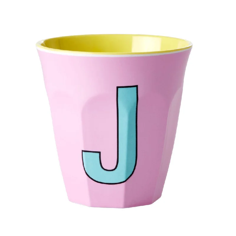 personalized travel cup with name -Rice DK Melamine Cup with The Letter J - Pink - Two Tone - Medium