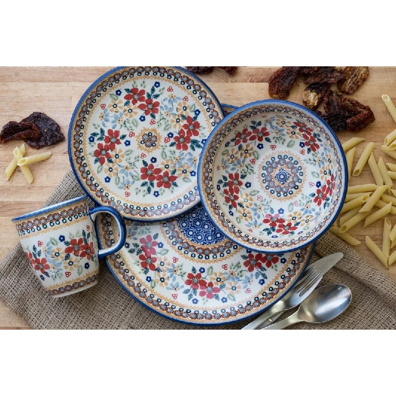 luxury porcelain bowls for serving salads -Blue Rose Polish Pottery Manufaktura Dinnerware (16PC)