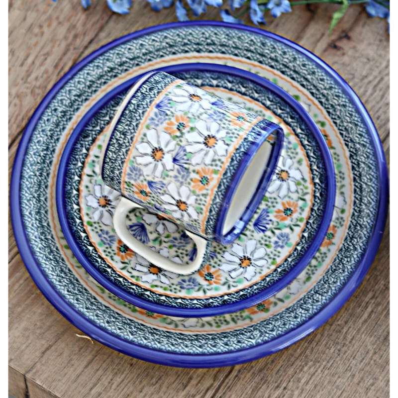 premium bamboo plates for formal dinners -Blue Rose Polish Pottery 1000 Galia 4 Piece Dinnerware