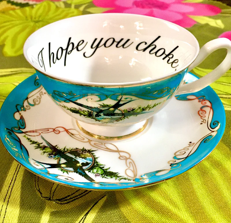 insulated glass tea mug -Aqua Havisham Choke Insult Teacup and Saucer