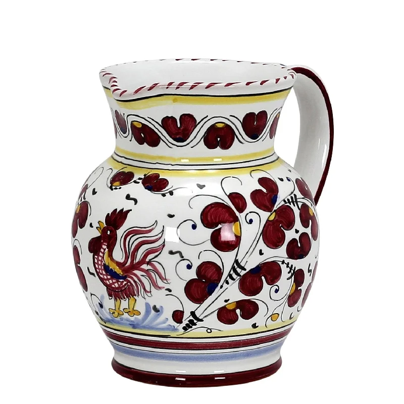 luxury porcelain bowls for catering events -ORVIETO RED ROOSTER: Traditional Deruta Pitcher (1.25 Liters/40 Oz/5 Cups)