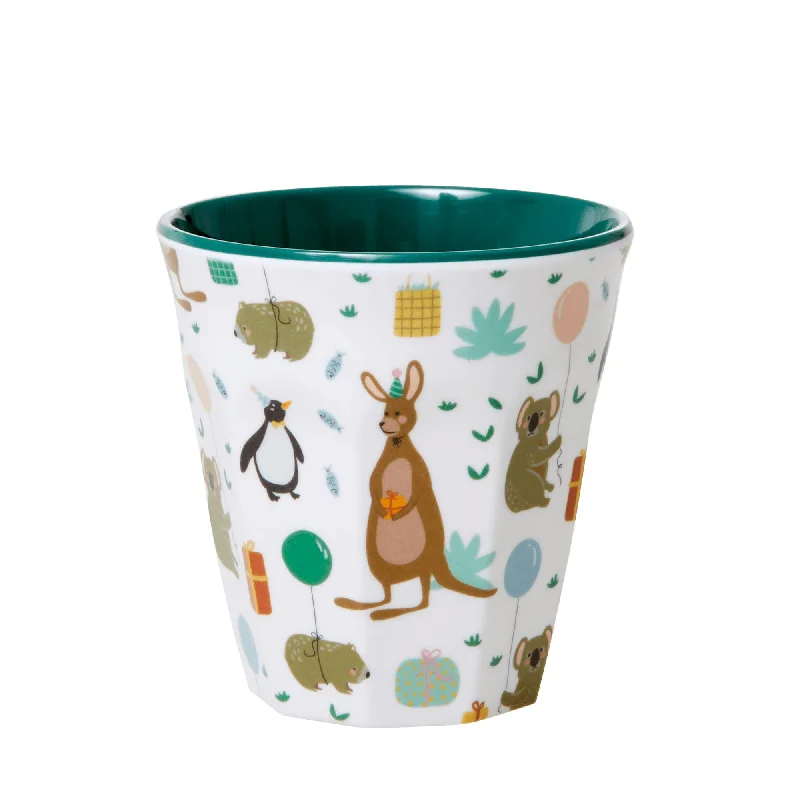 insulated coffee mug for tea -Rice DK Melamine Kids Cup with Party Animal Print - Green - Small